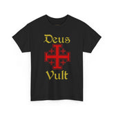 Deus Vult Unisex T Shirt Medieval Crusader Cross Graphic Tee Warrior Knight Inspired Vintage Christian Symbol Heavy Cotton Streetwear