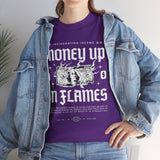 Money Up In Flames Unisex Heavy Cotton Tee Graphic T Shirt Black Streetwear Bold Money Graphic Fire Design Hustler Entrepreneur Alpha Mindset Wealth Fashion