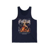 Fighter Resilience Victorious Flame Statue Graphic Unisex Jersey Tank Top Motivational Gym Streetwear Sleeveless