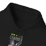 The Charmer Unisex Heavy Blend Hooded Sweatshirt Futuristic Butterfly Neon Cyber Aesthetic Graphic Hoodie Streetwear Fashion Statement