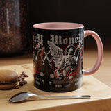 Money Bright Angel Accent Coffee Mug 11oz 15oz Gothic Statue Black Ceramic Cup with Red Flames and Cash Design for Hustlers