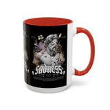 Sadness Statue Accent Coffee Mug 11oz 15oz Two Tone Ceramic Gothic Art Cup with Butterfly and Flame Design