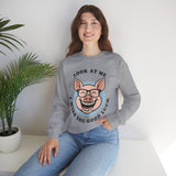 Look At Me I Wish You Good Luck Funny Pig Unisex Sweatshirt Hilarious Cartoon Graphic Pullover Positive Vibes Humor Design Cozy Casual Wear Gift Idea
