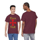 Deus Vult Unisex T Shirt Medieval Crusader Cross Graphic Tee Warrior Knight Inspired Vintage Christian Symbol Heavy Cotton Streetwear