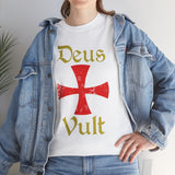 Deus Vult Unisex T Shirt Medieval Crusader Cross Graphic Tee Warrior Knight Inspired Vintage Christian Symbol Heavy Cotton Streetwear