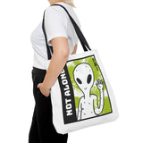 Not Alone Alien Tote Bag Sci Fi Extraterrestrial UFO Design Canvas Bag Space Lover Reusable Eco Friendly Durable Shopping Travel Lifestyle Tote