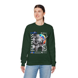 Fearless Memory Unisex Heavy Blend Crewneck Sweatshirt Graphic Pullover Black Astronaut Space Warrior Futuristic Sci Fi Bold Streetwear Artistic Fashion Outfit
