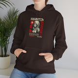 Haunted Warrior Unisex Heavy Blend Hooded Sweatshirt Graphic Hoodie Black Samurai Ninja Fighter Bold Red Streetwear Futuristic Artistic Fashion Outfit