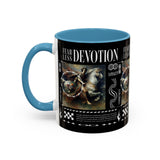 Fearless Devotion Accent Coffee Mug 11oz 15oz Black Ceramic Cup with Warrior on Horse Artwork for Courage Loyalty and Strength Lovers