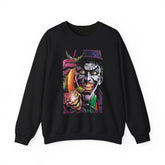 Jocker Sinister Grin Unisex Sweatshirt Heavy Blend Gothic Streetwear Dark Psychological Art Design Bold Horror Fashion Statement Cozy Wear For Fearless Creative Souls