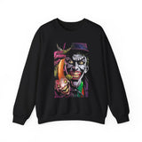 Jocker Sinister Grin Unisex Sweatshirt Heavy Blend Gothic Streetwear Dark Psychological Art Design Bold Horror Fashion Statement Cozy Wear For Fearless Creative Souls