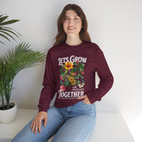 Lets Grow Together Floral Graphic Comfortable Unisex Crewneck Sweatshirt Motivational Streetwear Bold Botanical Empowerment Design Perfect Gift for Couples Friends Birthdays Cozy Days and Everyday Casual Wear