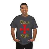 Deus Vult Unisex T Shirt Medieval Crusader Cross Graphic Tee Warrior Knight Inspired Vintage Christian Symbol Heavy Cotton Streetwear