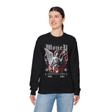 Money Bright Unisex Heavy Blend Crewneck Sweatshirt Angel Statue Graphic Gothic Streetwear Red Neon Artistic Fashion Pullover