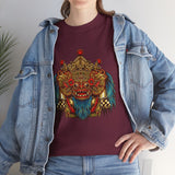 Unisex Balinese Barong Mask Graphic T Shirt Mythical Cultural Warrior Spirit Inspired Tee Tribal Festival Art Streetwear Heavy Cotton Top