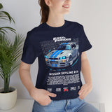 Nissan Skyline GT R R34 Inspired Illustrated JDM Racing Car Graphic T Shirt Iconic Japanese Performance Street Racing Culture Automotive Streetwear Gift For Car Enthusiasts