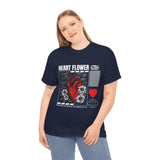 Heart Flower Graphic Unisex Heavy Cotton Tee Comfortable Streetwear T Shirt Bold Red and Black Floral Heart Design Symbol of Love Strength and Vitality Perfect Gift for Friends Birthdays and Casual...