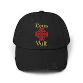 Unisex Deus Vult Distressed Cap Vintage Crusader Cross Adjustable Dad Hat Medieval Knight Inspired Christian Warrior Symbol Streetwear Baseball Cap