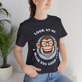 Smiling Monkey Cartoon Good Luck Design Unisex Heavy Cotton Tee Funny Cute Graphic Shirt Positive Vibes Humor Artwork Casual Wear Gift For Friends