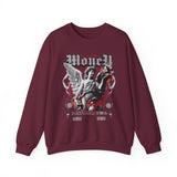 Money Bright Unisex Heavy Blend Crewneck Sweatshirt Angel Statue Graphic Gothic Streetwear Red Neon Artistic Fashion Pullover