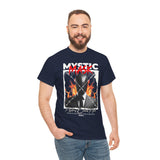 Mystic Mask Flames Graphic Unisex Heavy Cotton Tee Hustler Streetwear Motivational Dark Mystery Bold Design