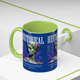 Historical Accent Coffee Mug 11oz 15oz Black Ceramic Cup with Greek Goddess Statue and Purple Floral Design for Art and History Lovers