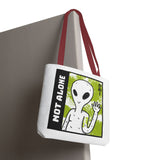 Not Alone Alien Tote Bag Sci Fi Extraterrestrial UFO Design Canvas Bag Space Lover Reusable Eco Friendly Durable Shopping Travel Lifestyle Tote