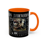 Fearless Devotion Accent Coffee Mug 11oz 15oz Black Ceramic Cup with Warrior on Horse Artwork for Courage Loyalty and Strength Lovers