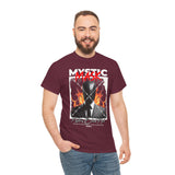 Mystic Mask Flames Graphic Unisex Heavy Cotton Tee Hustler Streetwear Motivational Dark Mystery Bold Design
