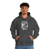 Heavenly Bond Unisex Heavy Blend Hooded Sweatshirt Graphic Hoodie Black Angel And Lion Statue Spiritual Streetwear Bold Futuristic Artistic Fashion Outfit