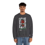 Love Fake Friendship Rose Crewneck Comfortable Unisex Sweatshirt Bold Graphic Streetwear Pullover Empowering Artistic Floral Design For Self Expression Perfect Gift For Friends Birthdays Cozy Days Casual Wear