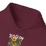 Lets Grow Together Floral Graphic Comfortable Unisex Hoodie Bold Botanical Streetwear Motivational Empowerment Sweatshirt Perfect Gift for Couples Friends Birthdays Cozy Days and Everyday Casual Wear