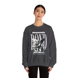 Heavenly Bond Unisex Heavy Blend Crewneck Sweatshirt Graphic Pullover Black Angel And Lion Statue Spiritual Streetwear Bold Futuristic Artistic Fashion Outfit