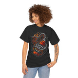 Inferno Spirit Fiery Dragon Whiskey Bottle Unisex Heavy Cotton Tee Bold Biker Streetwear Artistic Snake Flame Design Symbol of Power Energy and Rebellion Graphic Shirt