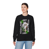 Collage Art Unisex Heavy Blend Crewneck Sweatshirt Graphic Pullover Black Abstract Modern Nature Inspired Futuristic Streetwear Creative Artistic Fashion Outfit