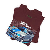 Nissan Skyline GT R R34 Inspired Illustrated JDM Racing Car Graphic T Shirt Iconic Japanese Performance Street Racing Culture Automotive Streetwear Gift For Car Enthusiasts