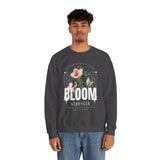 Bloom Stronger Floral Graphic Crewneck Comfortable Unisex Sweatshirt Motivational Streetwear Inspirational Empowerment Design for Self Growth Resilience Perfect Gift for Friends Birthdays Cozy Days Casual Wear