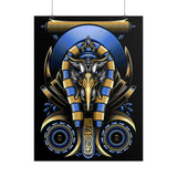Eye Of Eternity Poster Gold And Blue Egyptian Owl Pharaoh Sacred Geometry Art Print Spiritual Wall Decor For Focus Energy And Royal Inspiration