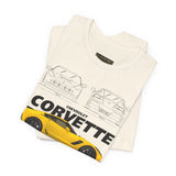 Yellow High Performance Sports Coupe Blueprint Art Unisex Heavy Cotton Tee Premium Streetwear For Car Enthusiasts Gearheads And Collectors