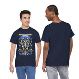 Eye Of Eternity Unisex Heavy Cotton Tee Ancient Egyptian Owl Pharaoh Gold And Blue Cosmic Streetwear Tee For Spiritual Strength And Timeless Power