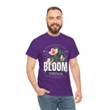 Bloom Stronger Floral Graphic Black Unisex Heavy Cotton T Shirt Motivational Nature Inspired Aesthetic Streetwear Fashion Outfit