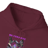 Unisex Heavy Blend Hooded Sweatshirt Butterfly Holographic Graphic Hoodie Black Streetwear Where Elegance Takes Flight Trendy Aesthetic Fashion Outfit