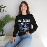 Civilization Eye Of Memory Graphic Unisex Heavy Blend Crewneck Sweatshirt Futuristic Visionary Streetwear Abstract Blue Eye Pullover