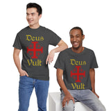 Deus Vult Unisex T Shirt Medieval Crusader Cross Graphic Tee Warrior Knight Inspired Vintage Christian Symbol Heavy Cotton Streetwear