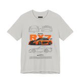 Orange Retro JDM Inspired Sports Coupe Blueprint Unisex Heavy Cotton Tee Street Racing Art Shirt for Car Lovers Daily Wear