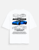 Lamborghini Aventador Blue Supercar Oversized T Shirt Luxury Sports Car Streetwear Tee