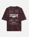 Porsche 911 GT3 RS Acid Wash Oversized T Shirt Sports Car Blueprint Graphic Streetwear Tee