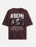 Honda Africa Twin Adventure Motorcycle Acid Wash Oversized T Shirt Off Road Touring Bike Graphic Streetwear Tee