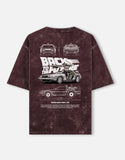 Back To The Future DeLorean DMC 12 Acid Wash Oversized T Shirt Time Machine Blueprint Graphic Streetwear Tee