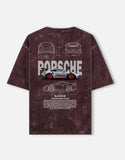 Porsche 911 GT3 RS Blueprint Acid Wash Oversized T Shirt Performance Sports Car Streetwear Graphic Tee
